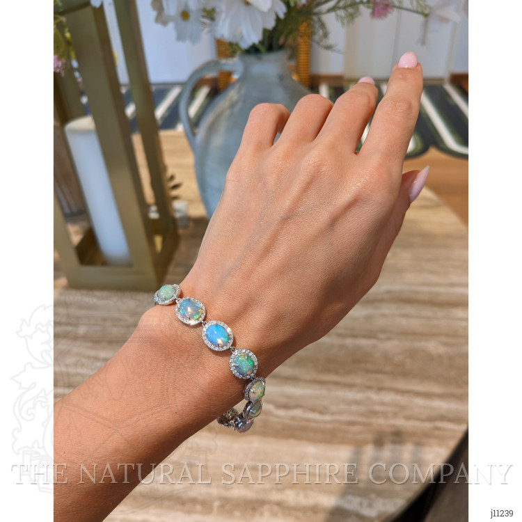 14.30 Ct.Tw. Opal Natural Diamond Pave Bracelet, 14K White Gold