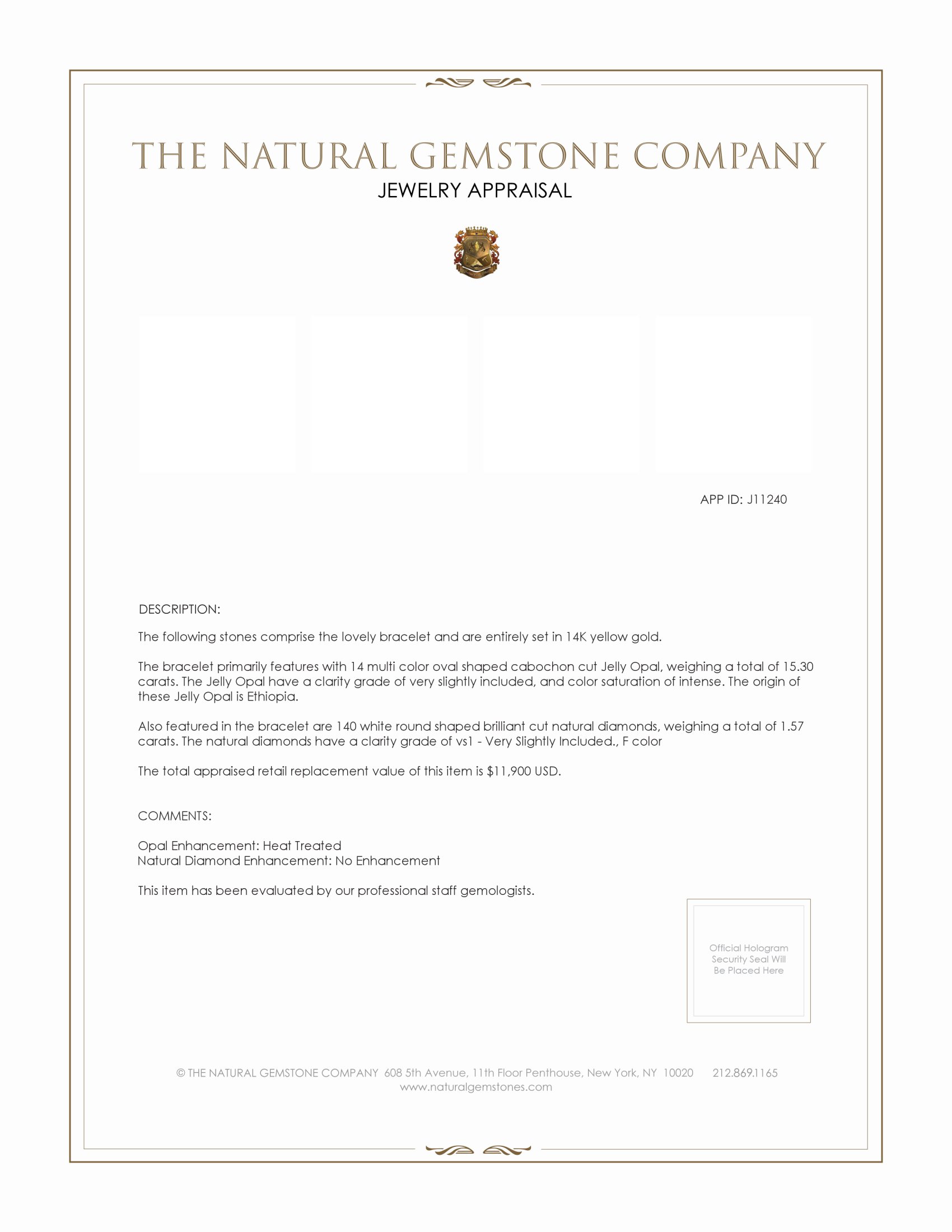 15.30 Ct.Tw. Opal Natural Diamond Pave Bracelet, 14K Yellow Gold