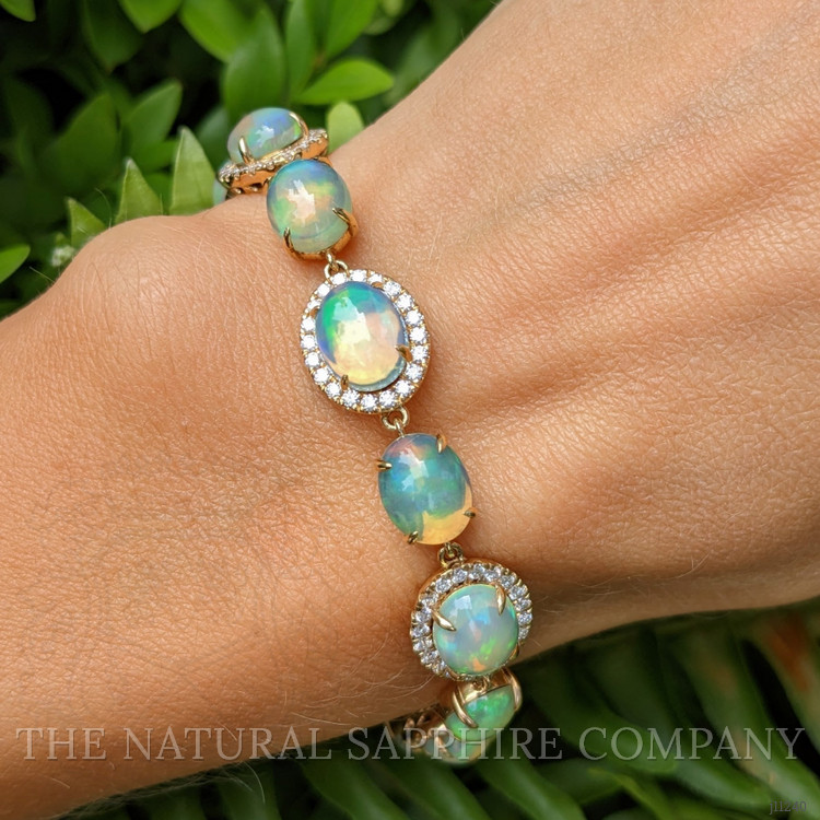 15.30 Ct.Tw. Opal Natural Diamond Pave Bracelet, 14K Yellow Gold