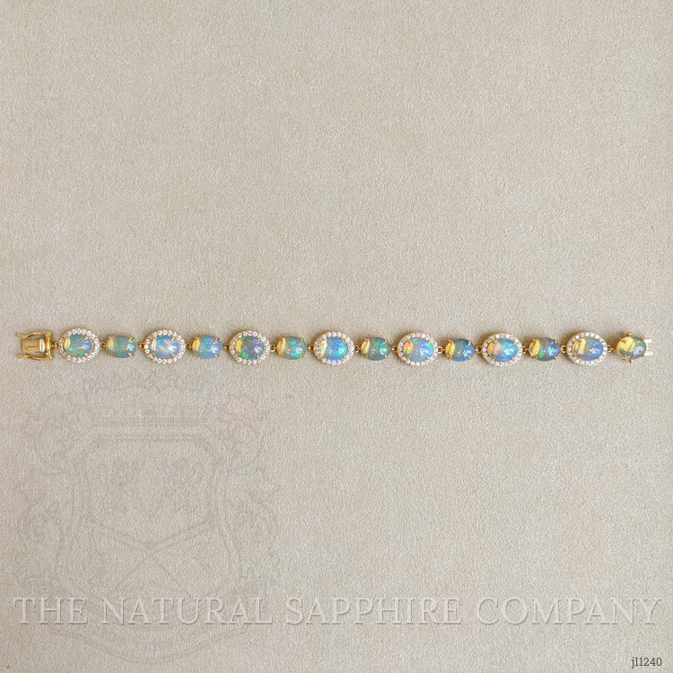 15.30 Ct.Tw. Opal Natural Diamond Pave Bracelet, 14K Yellow Gold