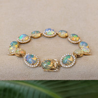 15.30 Ct.Tw.Total Carat Weight Opal Natural Diamond Pave Bracelet, 14K Yellow Gold Image