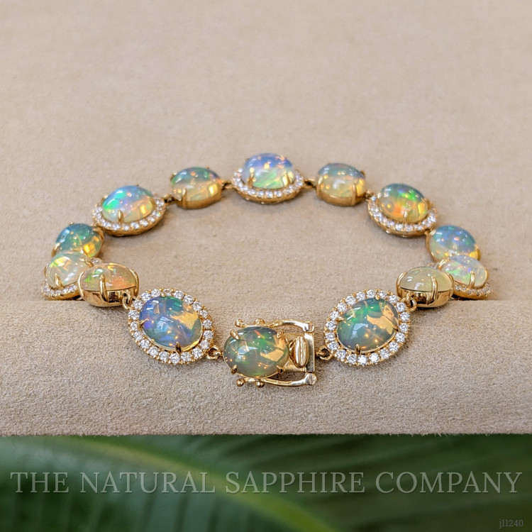 15.30 Ct.Tw. Opal Natural Diamond Pave Bracelet, 14K Yellow Gold
