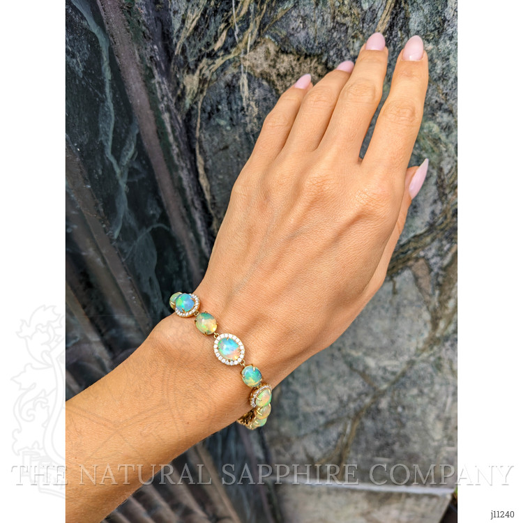15.30 Ct.Tw. Opal Natural Diamond Pave Bracelet, 14K Yellow Gold