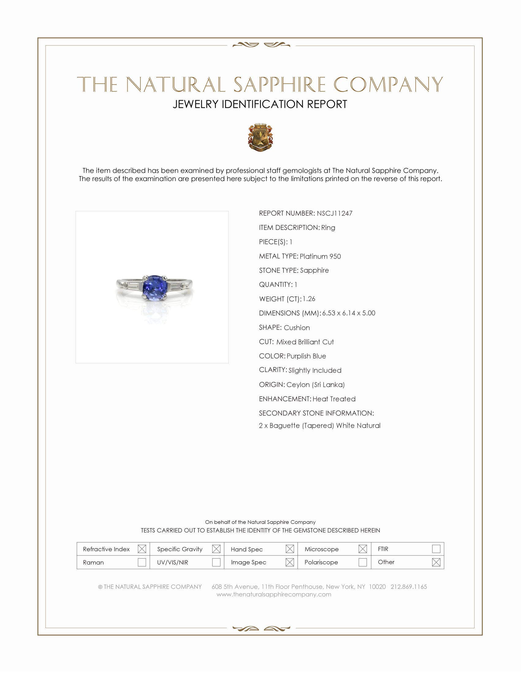 1.26 Ct. Purplish Blue Sapphire and Natural Diamond Three Stone Ring, Platinum 950