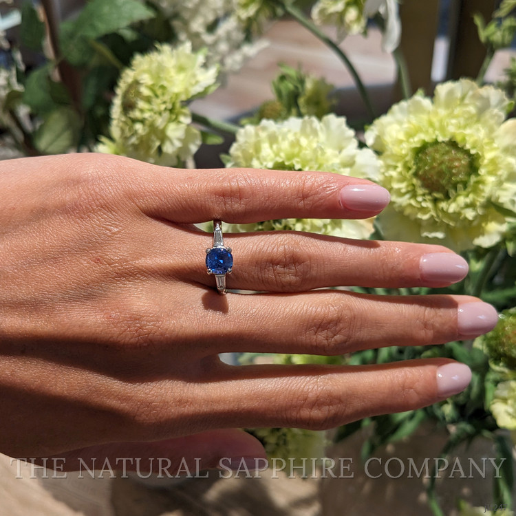 1.26 Ct. Purplish Blue Sapphire and Natural Diamond Three Stone Ring, Platinum 950
