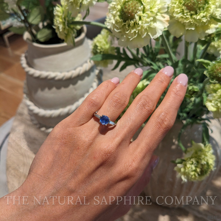 1.26 Ct. Purplish Blue Sapphire and Natural Diamond Three Stone Ring, Platinum 950