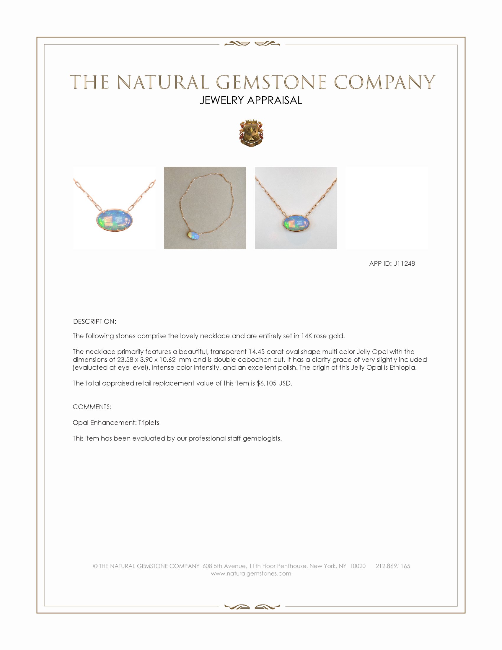 14.45 Ct. Multi Color Opal Antique Style Necklace, 14K Rose Gold