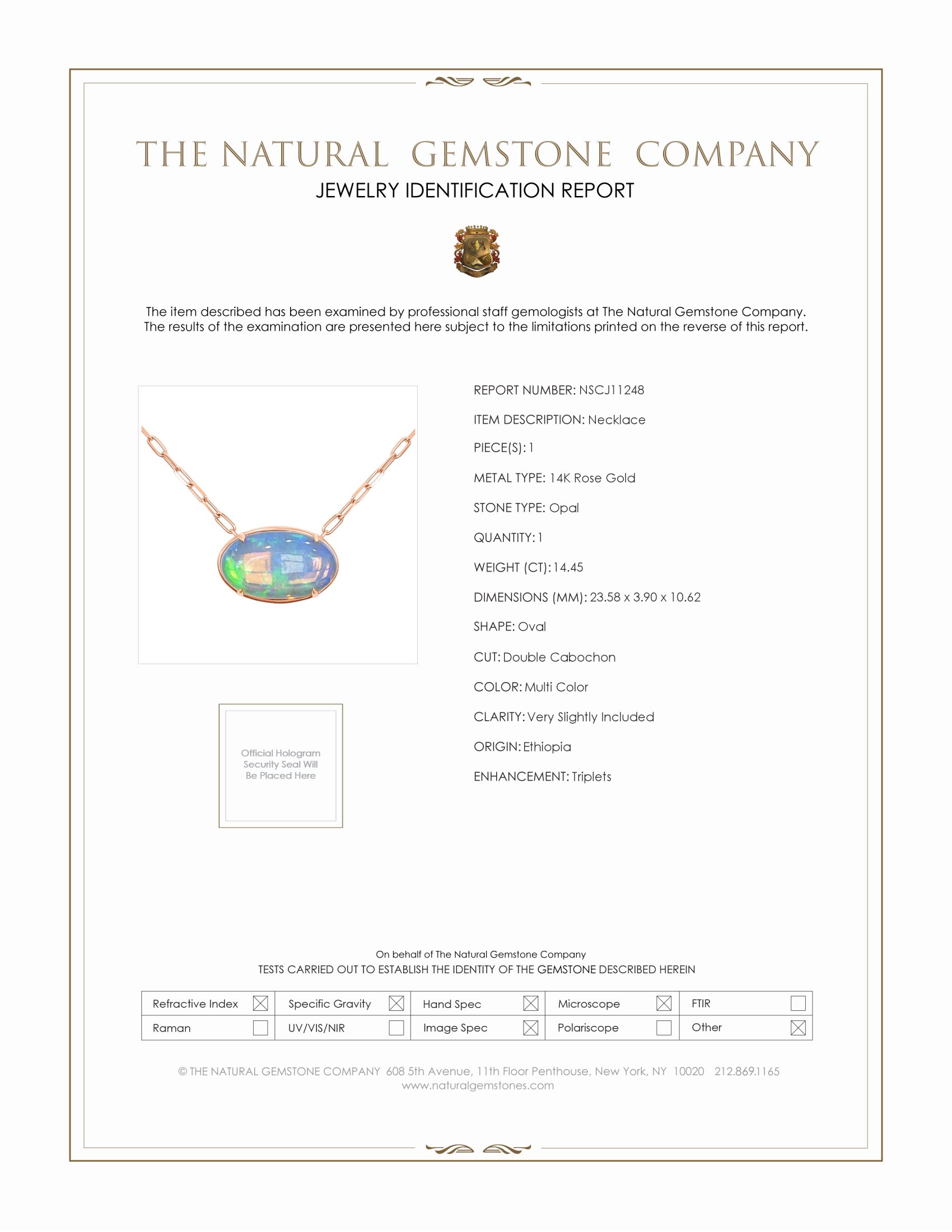 14.45 Ct. Opal Antique Style Necklace, 14K Rose Gold