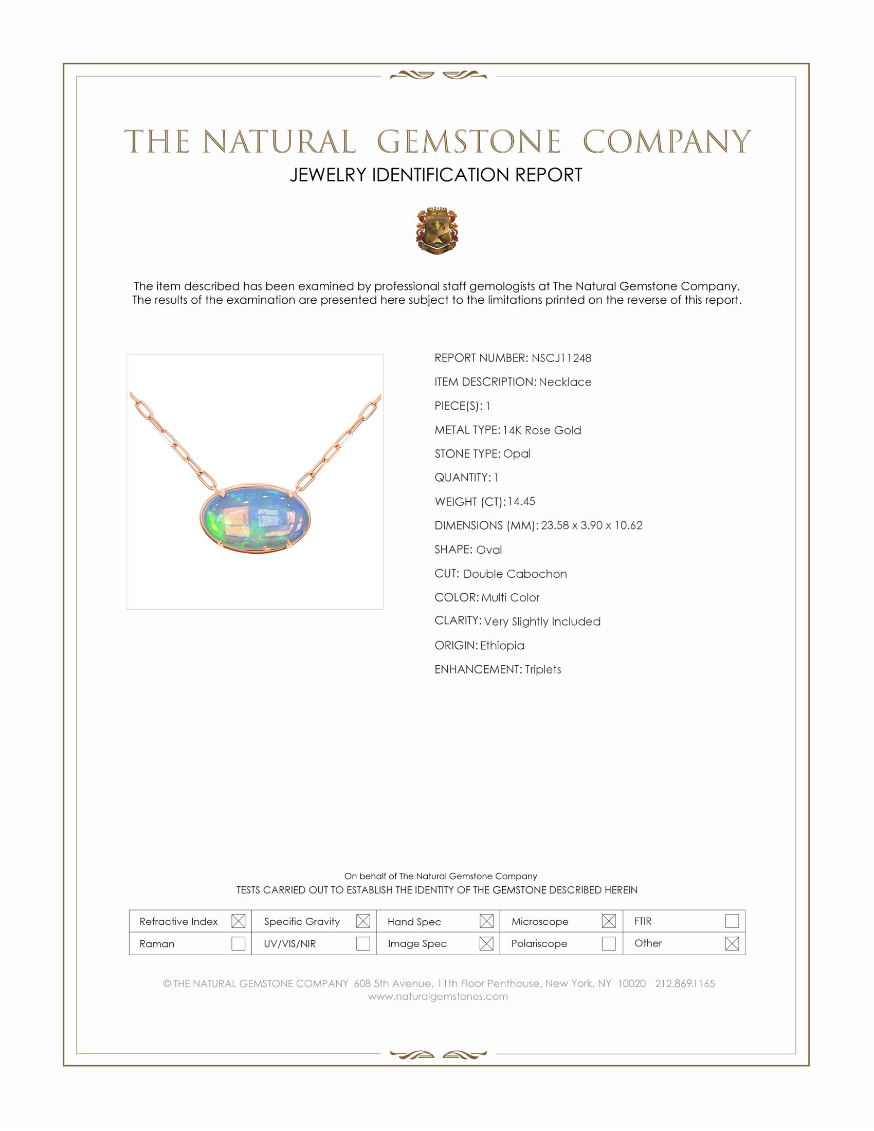 14.45 Ct. Multi Color Opal Antique Style Necklace, 14K Rose Gold