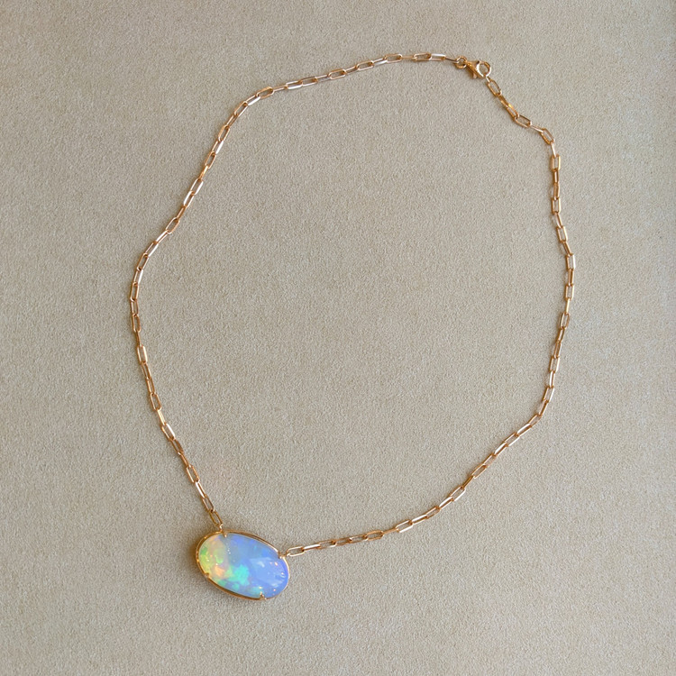 14.45 Ct. Opal Antique Style Necklace, 14K Rose Gold
