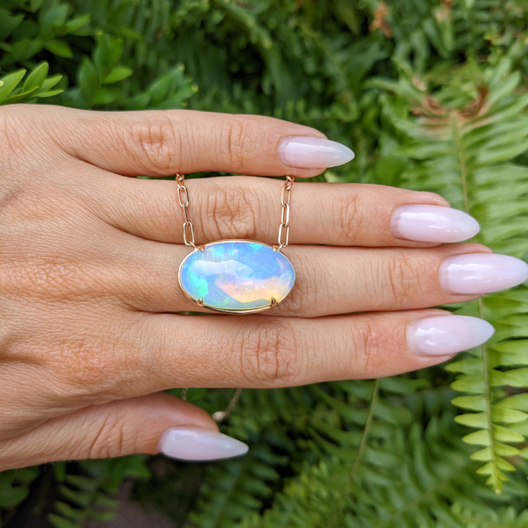 14.45 Ct. Opal Antique Style Necklace, 14K Rose Gold