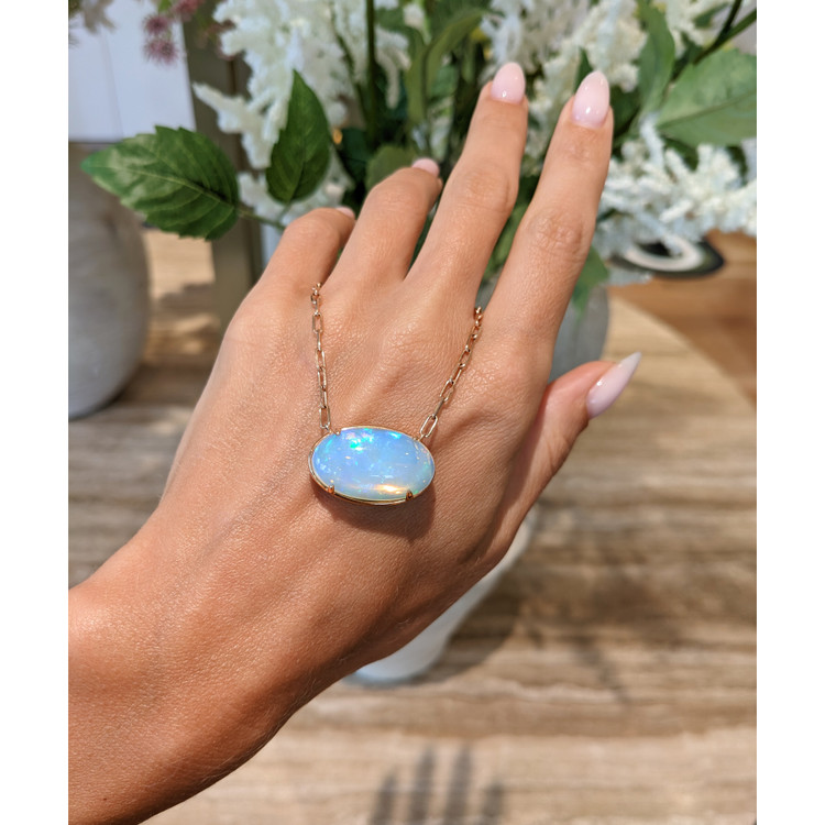 14.45 Ct. Opal Antique Style Necklace, 14K Rose Gold