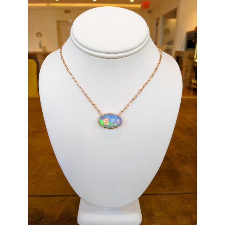 14.45 Ct. Opal Antique Style Necklace, 14K Rose Gold