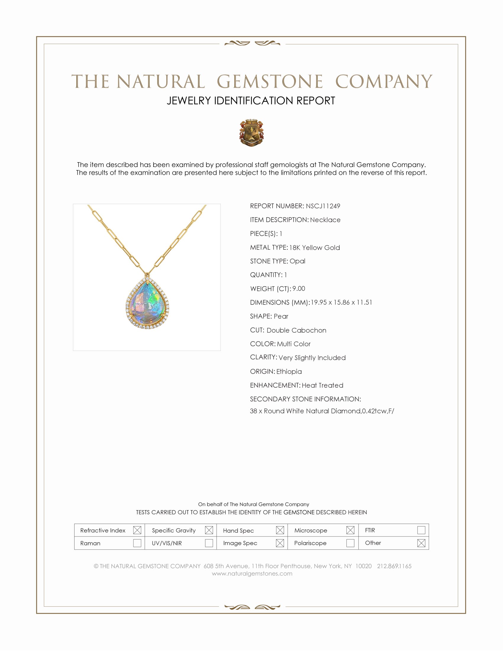 9.00 Ct. Multi Color Opal and Natural Diamond Halo Necklace, 18K Yellow Gold