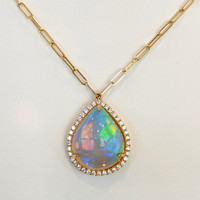 9.00 Ct. Opal Natural Diamond Pave Pendant, 18K Yellow Gold Image