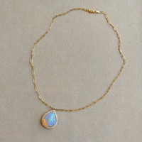 9.00 Ct. Opal Natural Diamond Halo Necklace, 18K Yellow Gold Image