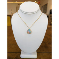 9.00 Ct. Opal Natural Diamond Halo Necklace, 18K Yellow Gold Life Style