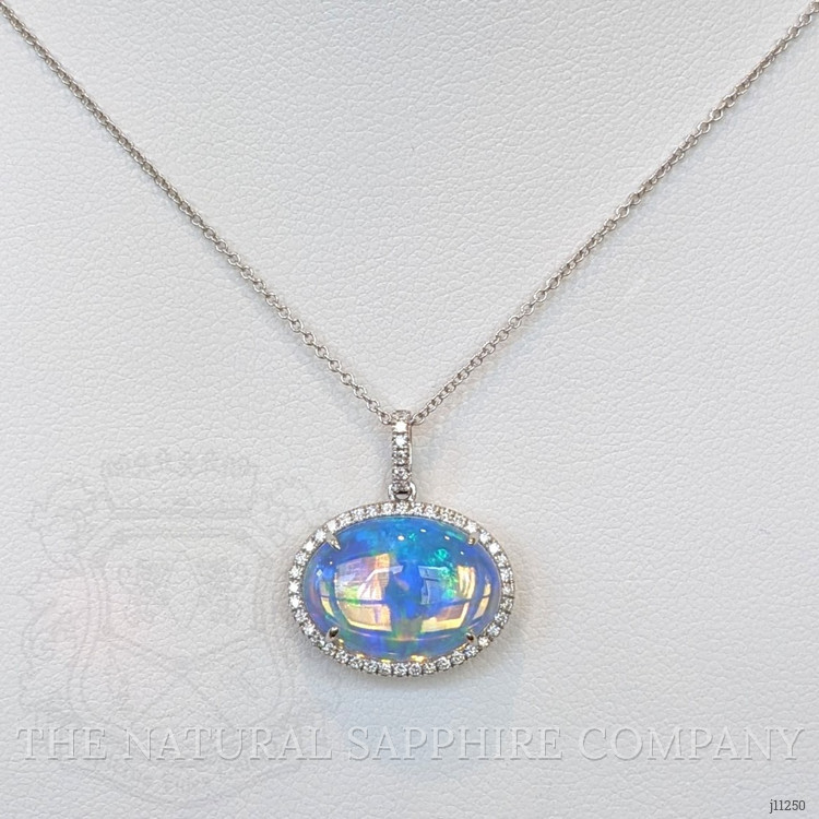 5.83 Ct. Opal Natural Diamond Pave Pendant, 14K White Gold