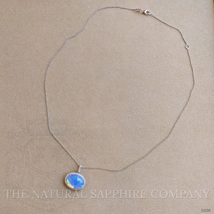 5.83 Ct. Opal Natural Diamond Pave Pendant, 14K White Gold