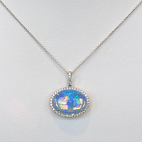 5.83 Ct. Opal Natural Diamond Pave Pendant, 14K White Gold Image