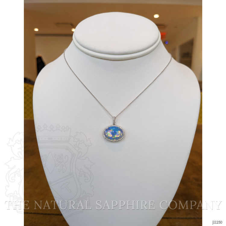 5.83 Ct. Opal Natural Diamond Pave Pendant, 14K White Gold