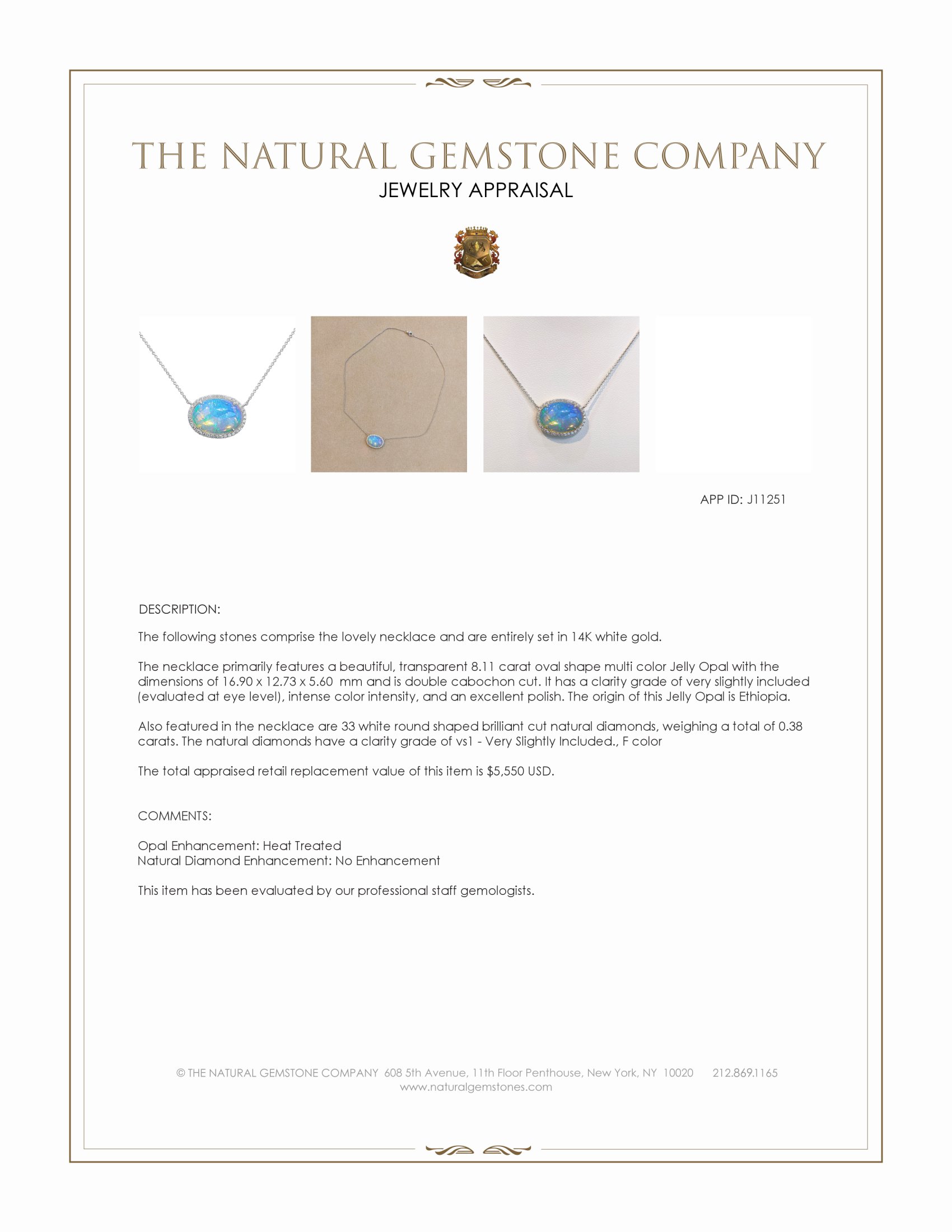 8.11 Ct. Multi Color Opal and Natural Diamond Pave Necklace, 14K White Gold