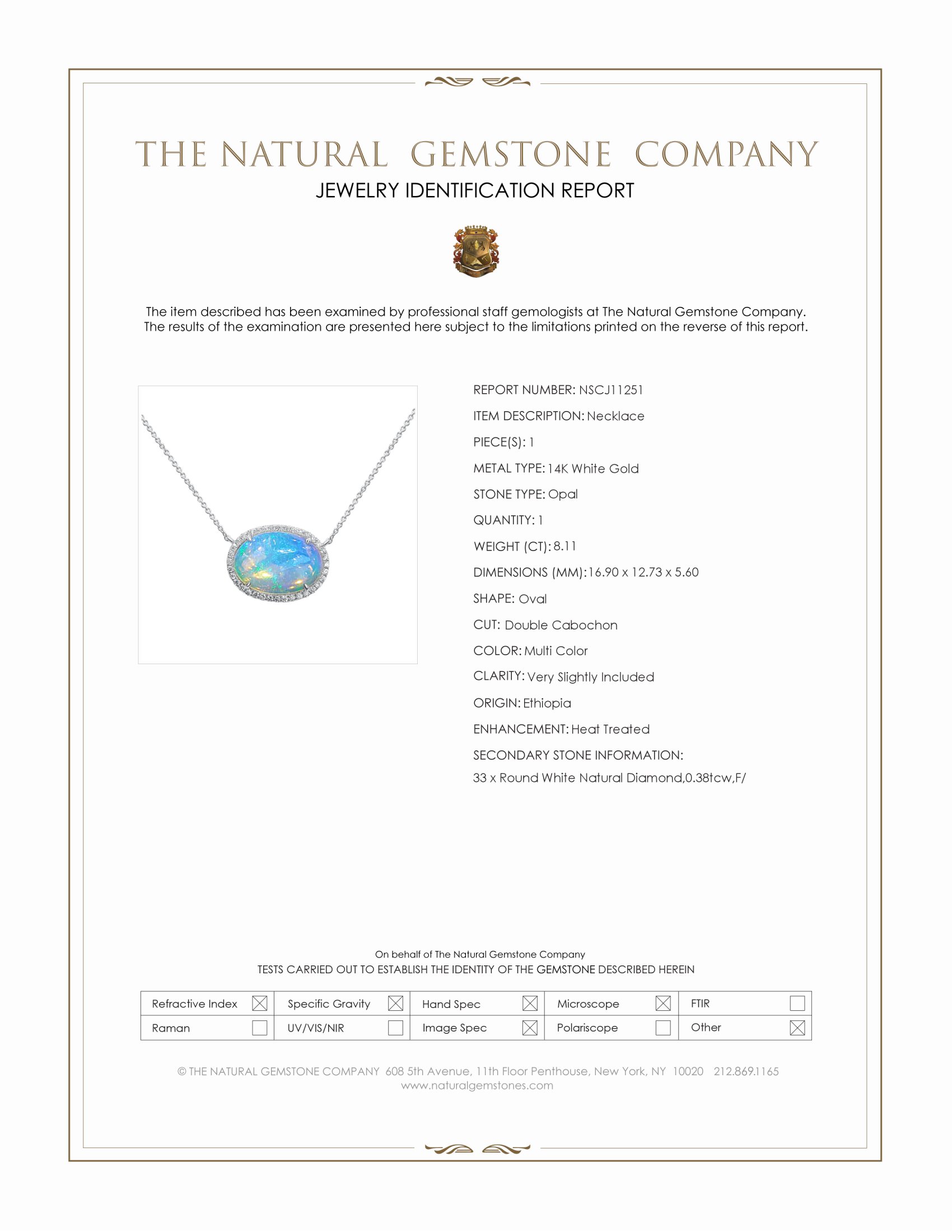 8.11 Ct. Multi Color Opal and Natural Diamond Pave Necklace, 14K White Gold