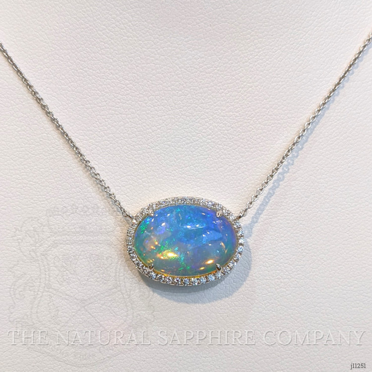 8.11 Ct. Opal Natural Diamond Pave Necklace, 14K White Gold
