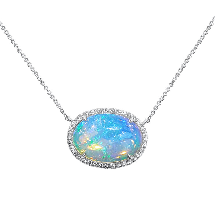 8.11 Ct. Opal Natural Diamond Pave Necklace, 14K White Gold