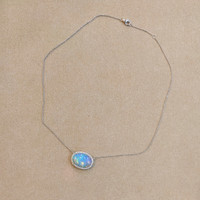 8.11 Ct. Opal Natural Diamond Pave Necklace, 14K White Gold Image