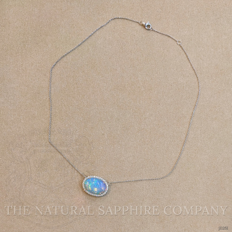 8.11 Ct. Opal Natural Diamond Pave Necklace, 14K White Gold