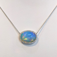 8.11 Ct. Opal Natural Diamond Pave Necklace, 14K White Gold Image