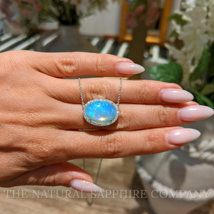 8.11 Ct. Opal Natural Diamond Pave Necklace, 14K White Gold