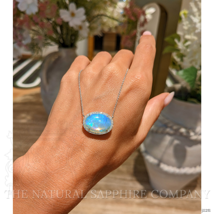 8.11 Ct. Opal Natural Diamond Pave Necklace, 14K White Gold