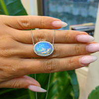 8.11 Ct. Opal Natural Diamond Pave Necklace, 14K White Gold Life Style