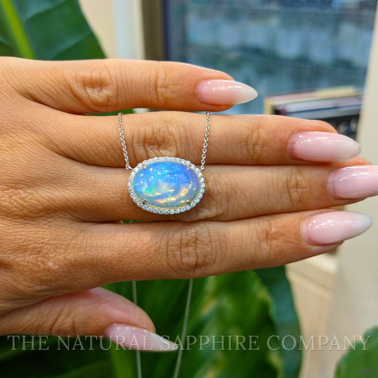 8.11 Ct. Opal Natural Diamond Pave Necklace, 14K White Gold