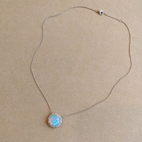 4.81 Ct. Opal Natural Diamond Pave Necklace, 14K White Gold Image