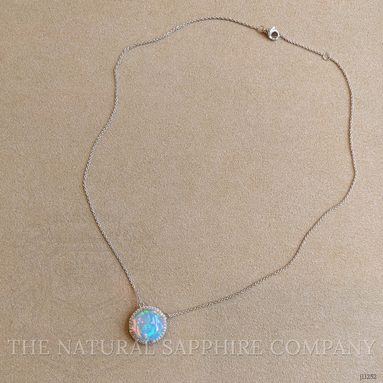 4.81 Ct. Opal Natural Diamond Pave Necklace, 14K White Gold