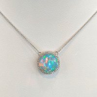 4.81 Ct. Opal Natural Diamond Pave Necklace, 14K White Gold Image