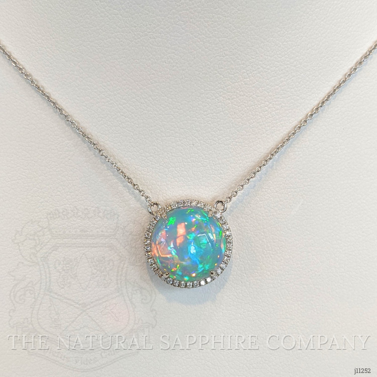 4.81 Ct. Opal Natural Diamond Pave Necklace, 14K White Gold