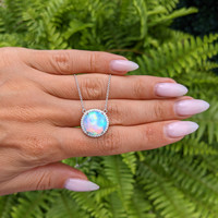 4.81 Ct. Opal Natural Diamond Pave Necklace, 14K White Gold Life Style