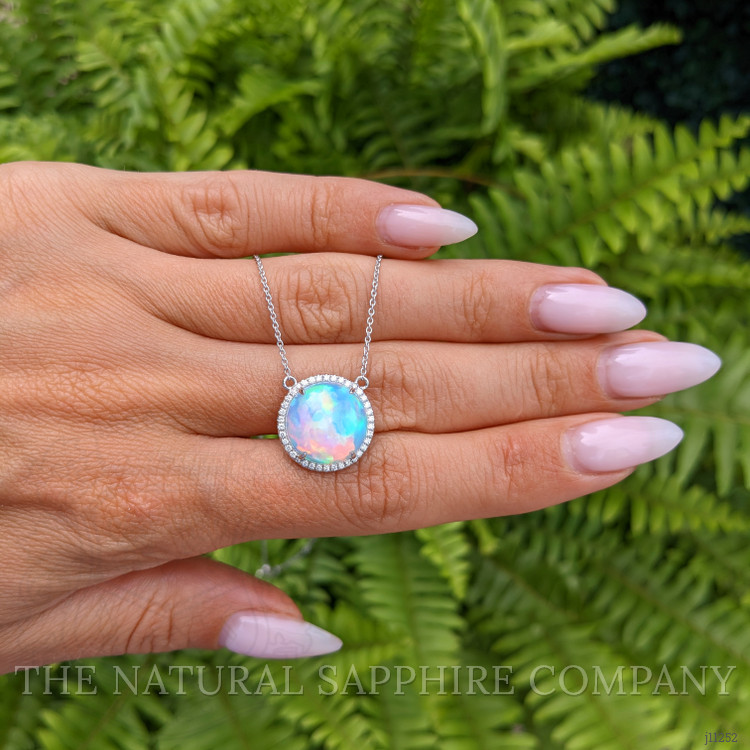 4.81 Ct. Opal Natural Diamond Pave Necklace, 14K White Gold