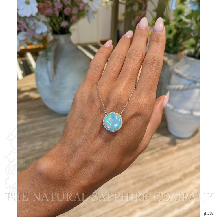 4.81 Ct. Opal Natural Diamond Pave Necklace, 14K White Gold