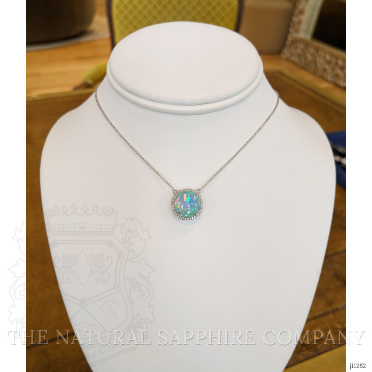 4.81 Ct. Opal Natural Diamond Pave Necklace, 14K White Gold