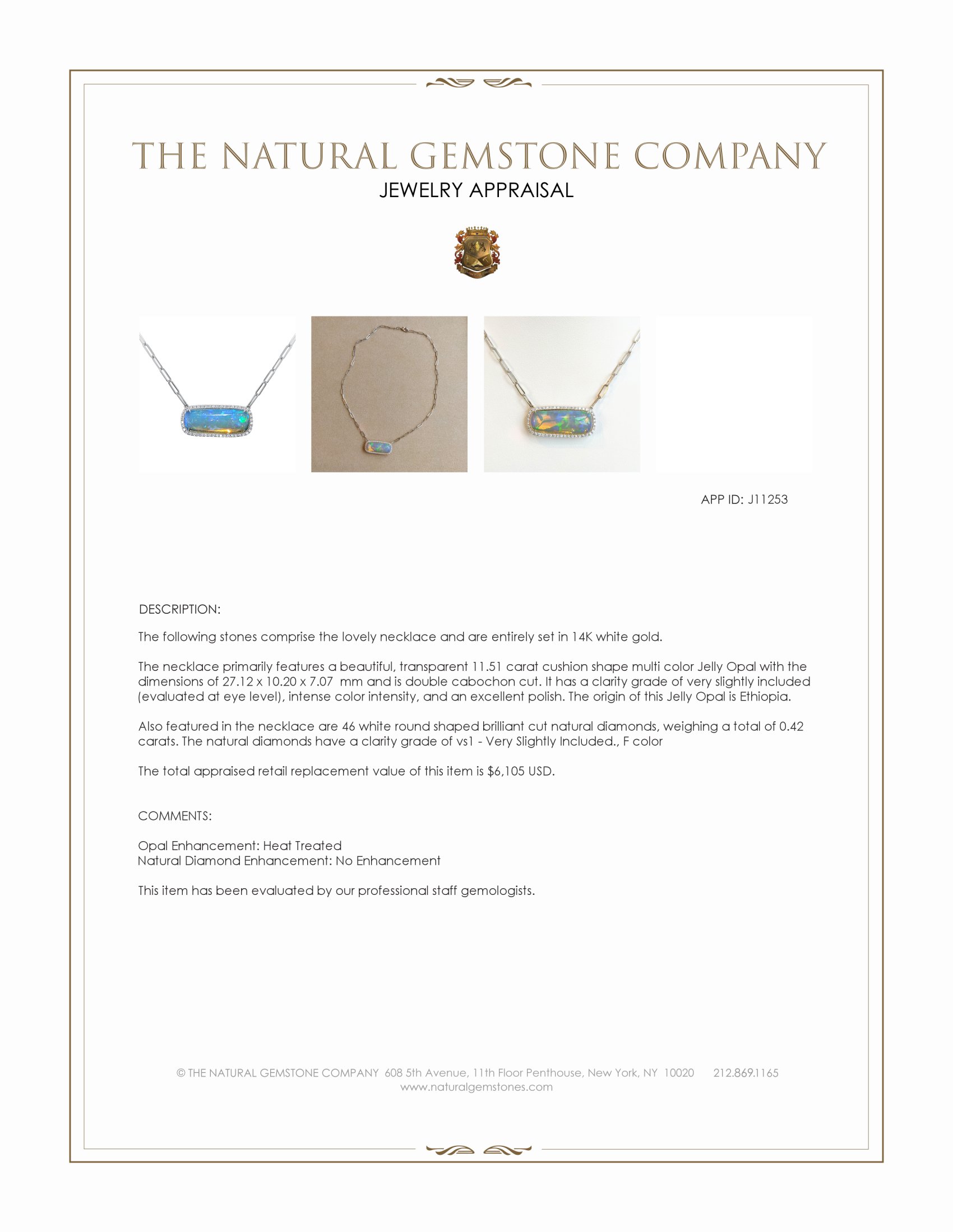 11.51 Ct. Multi Color Opal and Natural Diamond Pave Necklace, 14K White Gold