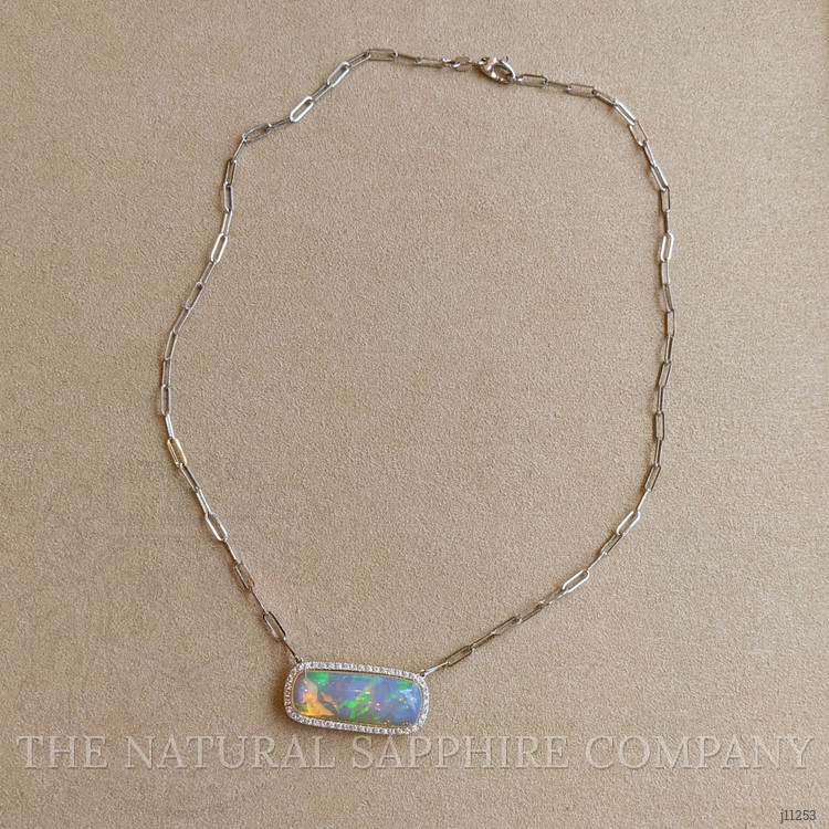 11.51 Ct. Opal Natural Diamond Pave Necklace, 14K White Gold