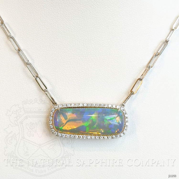 11.51 Ct. Opal Natural Diamond Pave Necklace, 14K White Gold