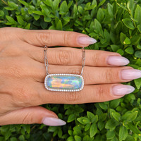 11.51 Ct. Opal Natural Diamond Pave Necklace, 14K White Gold Life Style