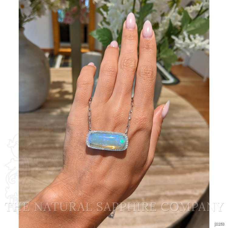 11.51 Ct. Opal Natural Diamond Pave Necklace, 14K White Gold