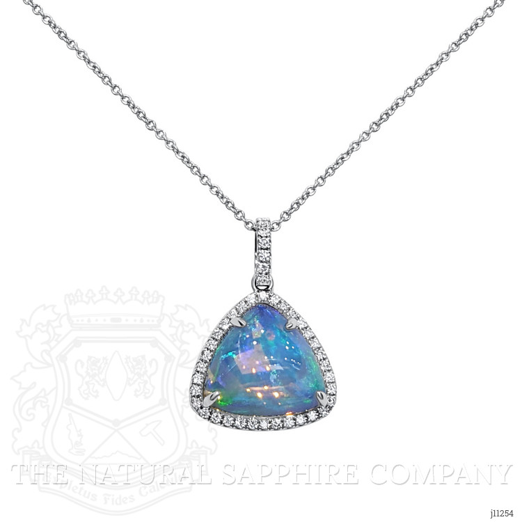 3.94 Ct. Opal Natural Diamond Pave Pendant, 14K White Gold